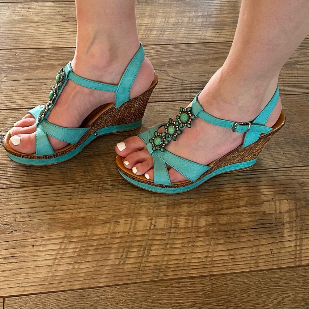 Turquoise jem heel sandals